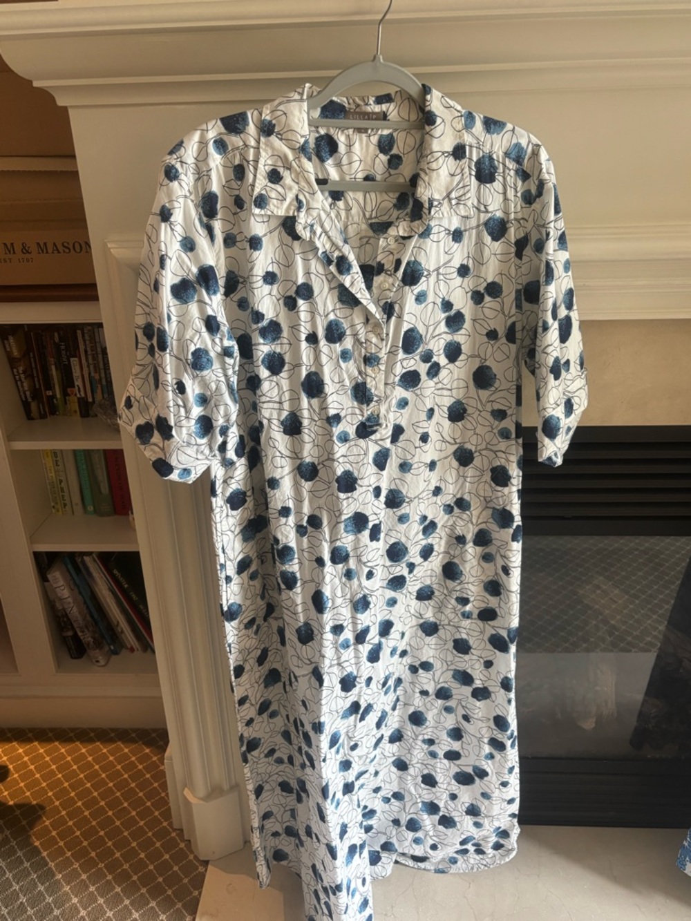 Lilla P White Dress with Navy Blue Floral Motif